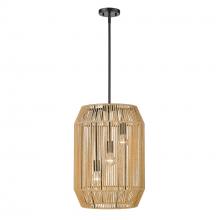  6076-3P BLK-NR - Marlee 3 Light Pendant in Matte Black with Natural Raphia Rope Shade
